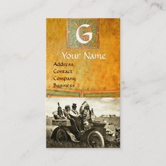 APPARATEN EN GERONIMO DIE EEN MOTORAUTO BESTUREN,  VISITEKAARTJE (Voorkant)