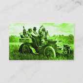 APPARATEN EN GERONIMO DIE EEN MOTORAUTO BESTUREN,  VISITEKAARTJE (Achterkant)