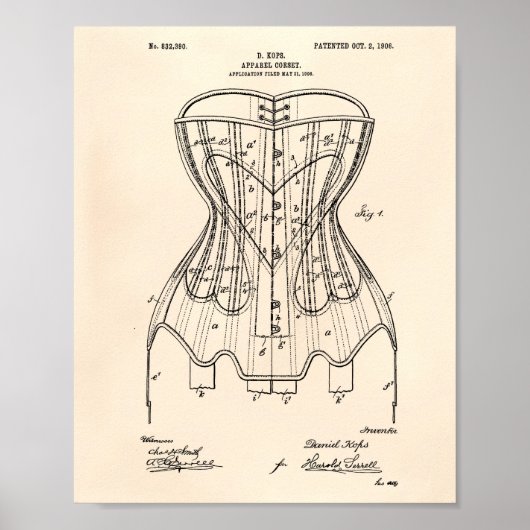 Apparel Corset 1906 Patent Art Old Peper Poster (Voorkant)