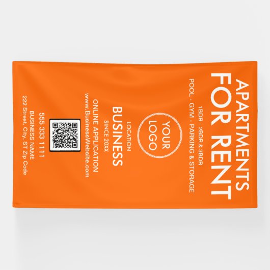 Appartementen te huur Modern Oranje Logo QR Code Spandoek (Horizontaal)