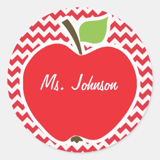 Appel; Alizarin Crimson Chevron Ronde Sticker (Voorkant)