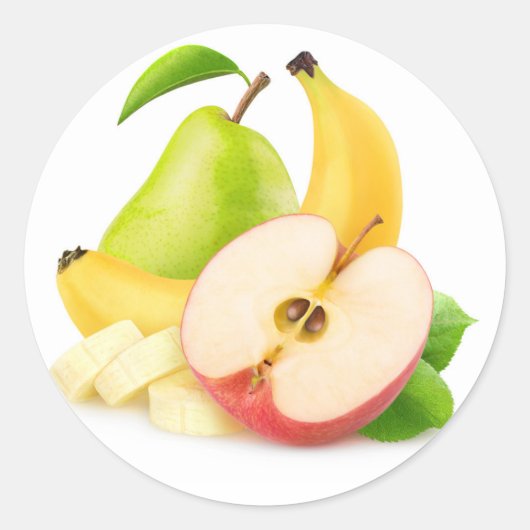 Appel, banaan en peren ronde sticker (Voorkant)