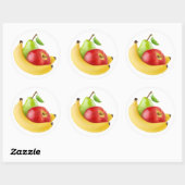 Appel, banaan en peren ronde sticker (Vel)
