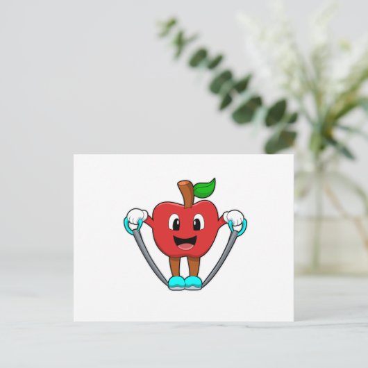 Appel bij fitness met touw briefkaart (Staand voorkant)