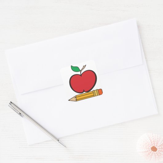 Appel en potlood vierkante sticker (Envelop)
