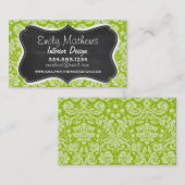 Appel groen damast patroon; krijtbord visitekaartje (Voorkant / Achterkant)