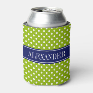 Appel Groen Wit Stippen Navy Naam Monogram Blikjeskoeler