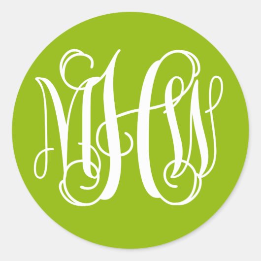 Appel Groen Witte Wingeschrift Monogram DIY BG Ronde Sticker (Voorkant)