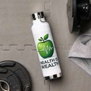 Appel met Hartslagpuls en Gezondheid is Rijkdom Waterfles