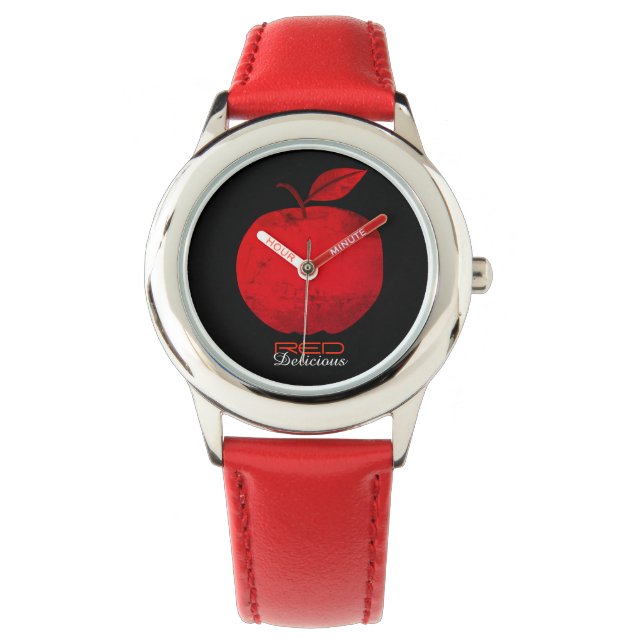 Appel Rode Delicious Zwarte Cool Horloge (Voorkant)
