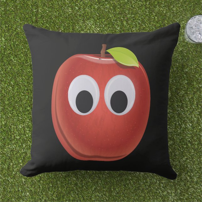 Appel, rood fruit met googly ogen - Gepersonalisee Buitenkussen (Gras)