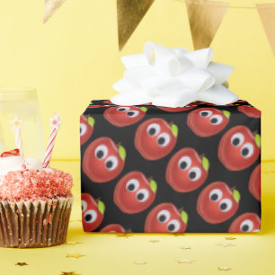 Appel, rood fruit met googly ogen - Gepersonalisee Cadeaupapier