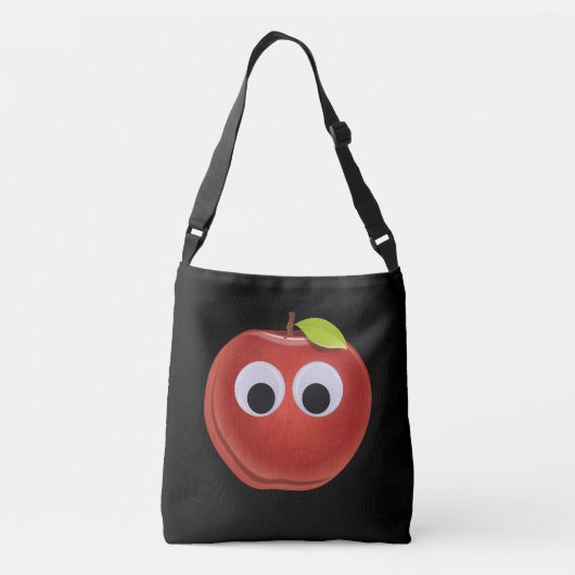 Appel, rood fruit met googly ogen - Gepersonalisee Crossbody Tas (Achterkant)