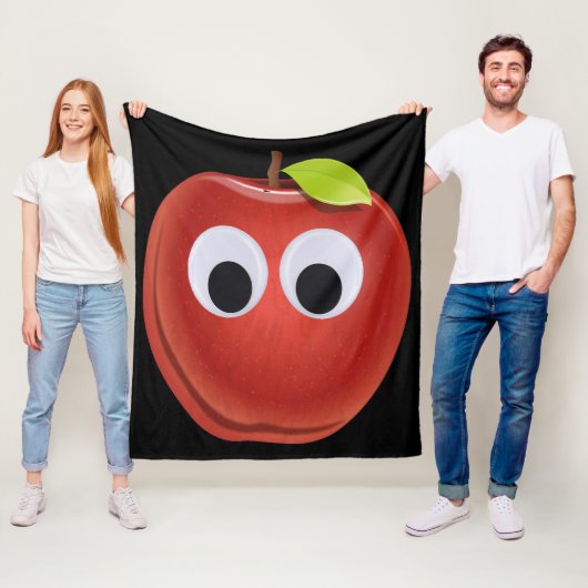 Appel, rood fruit met googly ogen - Gepersonalisee Fleece Deken (In situ)