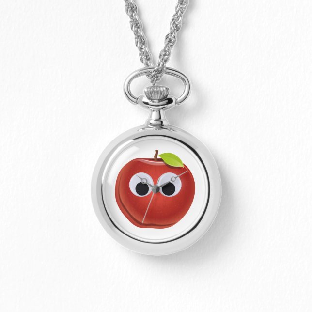 Appel, rood fruit met googly ogen - Gepersonalisee Horloge (Voorkant)