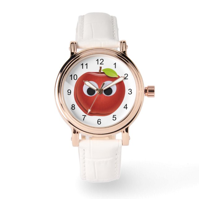 Appel, rood fruit met googly ogen - Gepersonalisee Horloge (Voorkant)