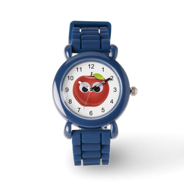 Appel, rood fruit met googly ogen - Gepersonalisee Horloge (Voorkant)