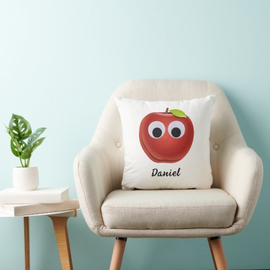 Appel, rood fruit met googly ogen - Gepersonalisee Kussen (Stoel)