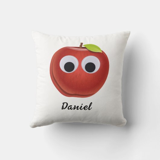 Appel, rood fruit met googly ogen - Gepersonalisee Kussen (Achterkant)