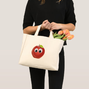 Appel, rood fruit met googly ogen - Gepersonalisee Mini Tote Bag