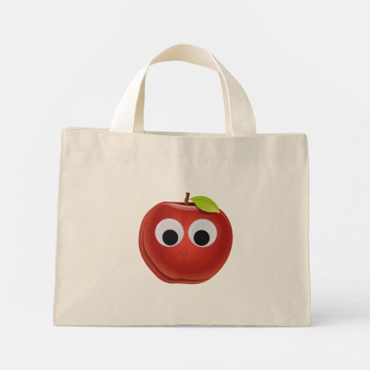 Appel, rood fruit met googly ogen - Gepersonalisee Mini Tote Bag (Achterkant)