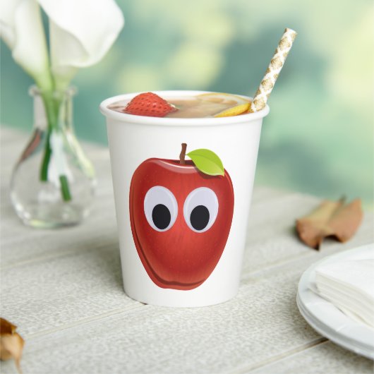 Appel, rood fruit met googly ogen - Gepersonalisee Papieren Bekers (Insitu)