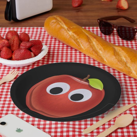 Appel, rood fruit met googly ogen - Gepersonalisee Papieren Bordje (Picknick)