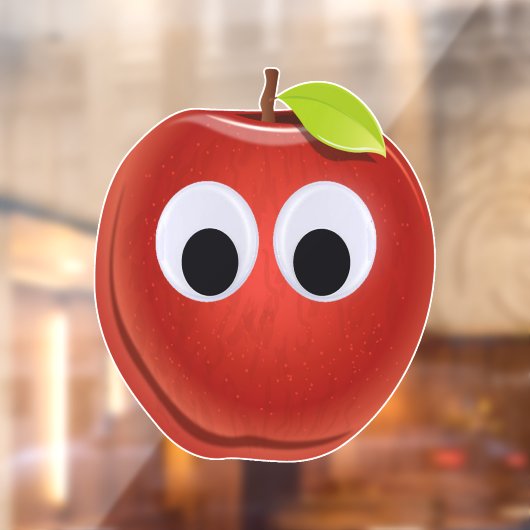 Appel, rood fruit met googly ogen - Gepersonalisee Raamsticker (Vel 2)