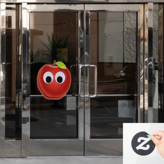 Appel, rood fruit met googly ogen - Gepersonalisee Raamsticker (Kantoordeur)