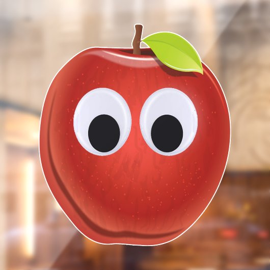 Appel, rood fruit met googly ogen - Gepersonalisee Raamsticker (Vel 2)
