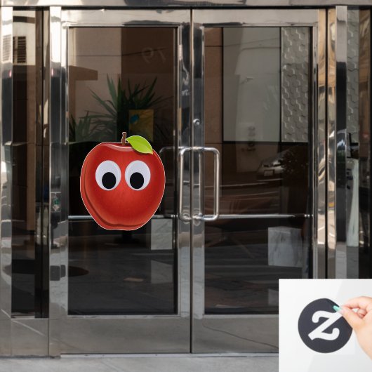 Appel, rood fruit met googly ogen - Gepersonalisee Raamsticker (Kantoordeur)