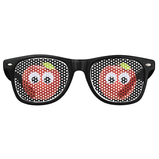 Appel, rood fruit met googly ogen - Gepersonalisee Retro Zonnebril (Voorkant)