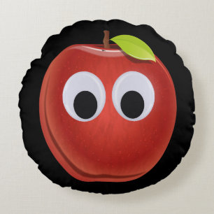 Appel, rood fruit met googly ogen - Gepersonalisee Rond Kussen