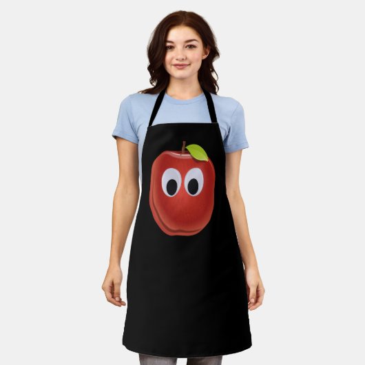 Appel, rood fruit met googly ogen - Gepersonalisee Schort (Gedragen)