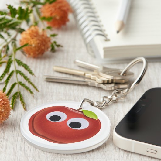 Appel, rood fruit met googly ogen - Gepersonalisee Sleutelhanger (Voorkant Rechts)