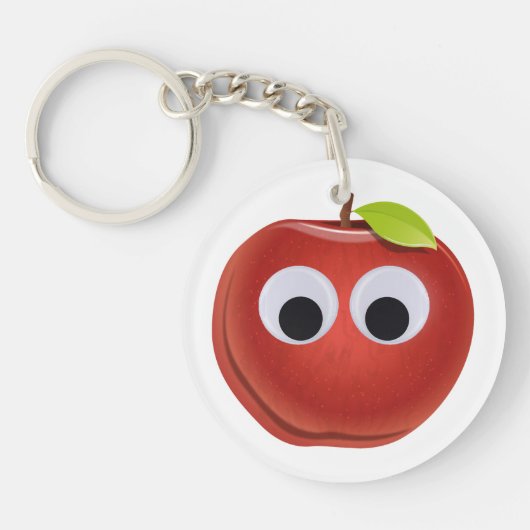 Appel, rood fruit met googly ogen - Gepersonalisee Sleutelhanger (Voorkant)
