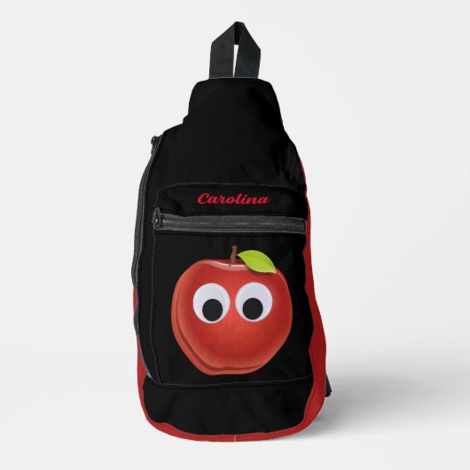 Appel, rood fruit met googly ogen - Gepersonalisee Sling Bag (Voorkant)