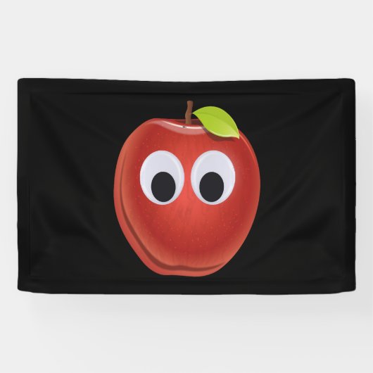 Appel, rood fruit met googly ogen - Gepersonalisee Spandoek (Horizontaal)