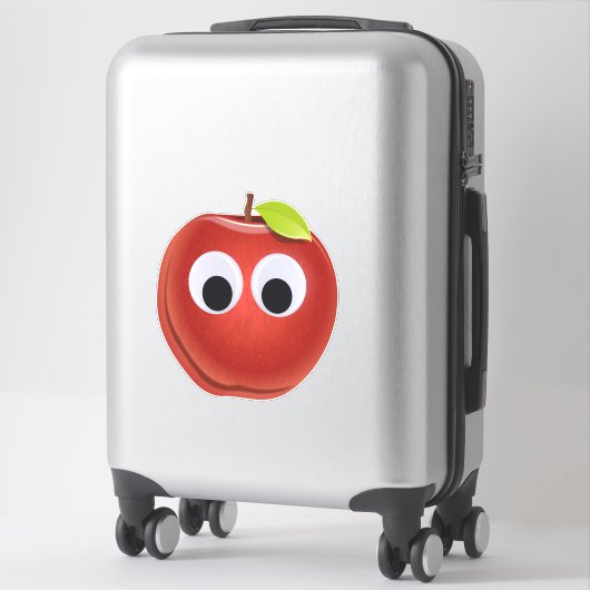 Appel, rood fruit met googly ogen - Gepersonalisee Sticker (Koffer)
