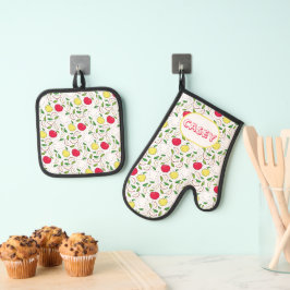 Appel Rood Geel Groen Fruit Grafische Kunst Modern Ovenwant & Pannenlap Set
