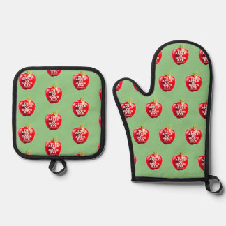 Appel Van Gods Oog Rood en Olijf Ovenwant & Pannenlap Set