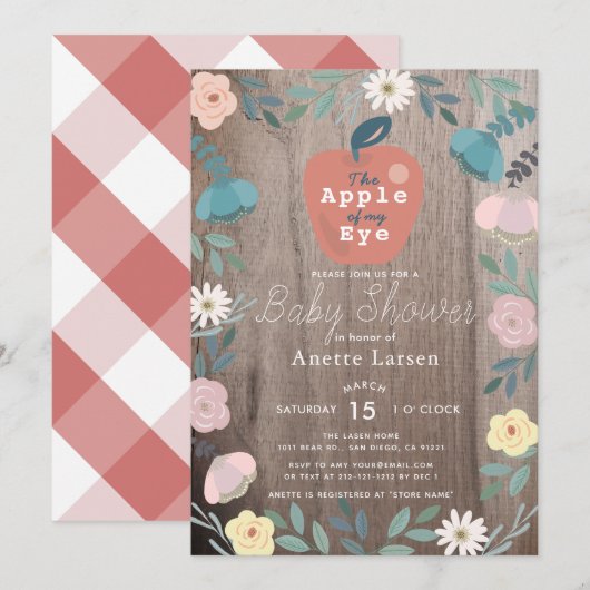 Appel van mijn Eye Floral Wood Rustiek Baby shower Kaart (Voorkant / Achterkant)