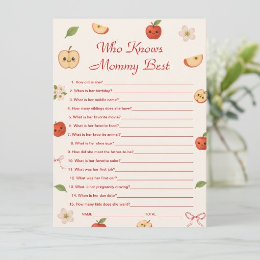 Appel van mijn oog Baby shower Wie kent mama het b Kaart (Staand voorkant)