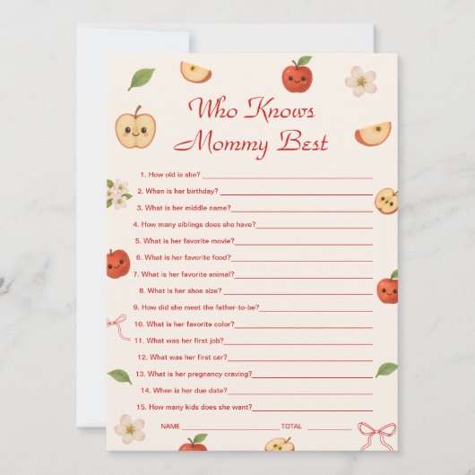 Appel van mijn oog Baby shower Wie kent mama het b Kaart (Voorkant)