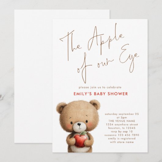 Appel van ons Eye Teddy Bear Baby shower Kaart (Voorkant / Achterkant)