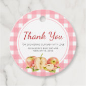 Appel van Ons Oog Gingham Baby Shower Bedankjes Labels (Voorkant)