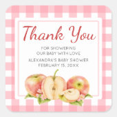 Appel van Ons Oog Gingham Baby Shower Vierkante Sticker (Voorkant)