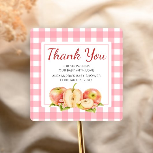 Appel van Ons Oog Gingham Baby Shower Vierkante Sticker