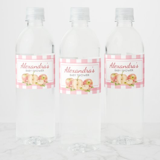 Appel van Ons Oog Gingham Baby Shower Waterfles Etiket (Flessen)