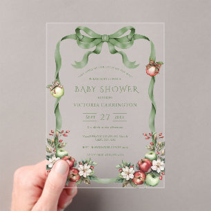 Appel van Ons Oog Groene Elegante Baby Shower Acryl Uitnodigingen